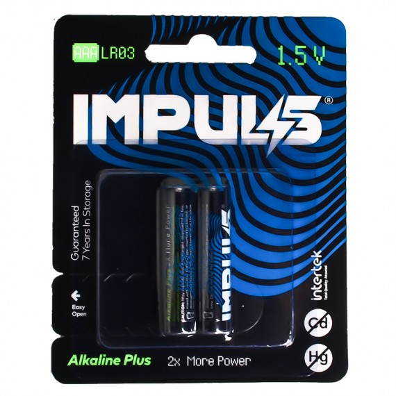 باتری نیم قلمی ایمپالس (IMPULS) مدل LR03 1.5V AAA Alkaline Plus (کارتی 2 تایی)