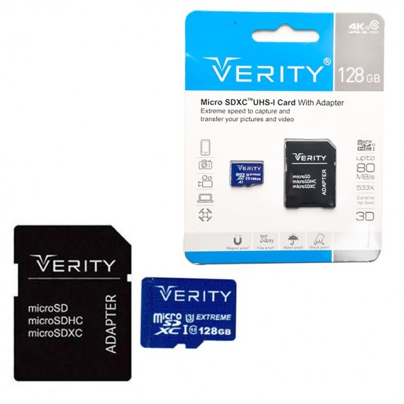 رم موبایل وریتی (VERITY) مدل 128GB MicroSDXC 80MB/S خشاب دار