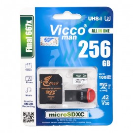 رم موبایل ویکومن (Vicco man) مدل 256GB Micro SD 667X 100MB/S رم ریدر + خشاب دار