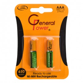 باتری نیم قلمی شارژی جنرال پاور (General Power) مدل Ni-MH Rechargeable HR03 AAA (کارتی 2 تایی)