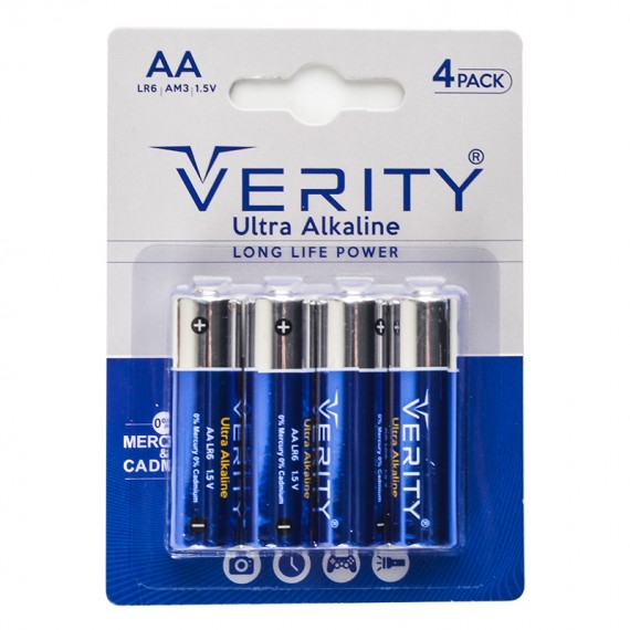 باتری قلمی وریتی (VERITY) مدل ULTRA ALKALINE LR6 (کارتی 4 تایی)