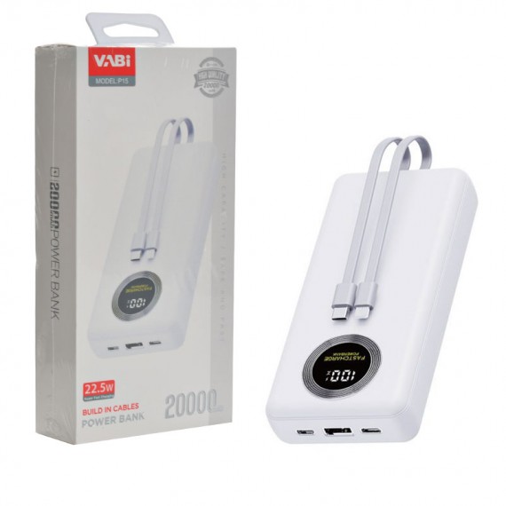 پاوربانک وابی (VABi) + 2 کابل همراه مدل P15 ظرفیت 20000mAh