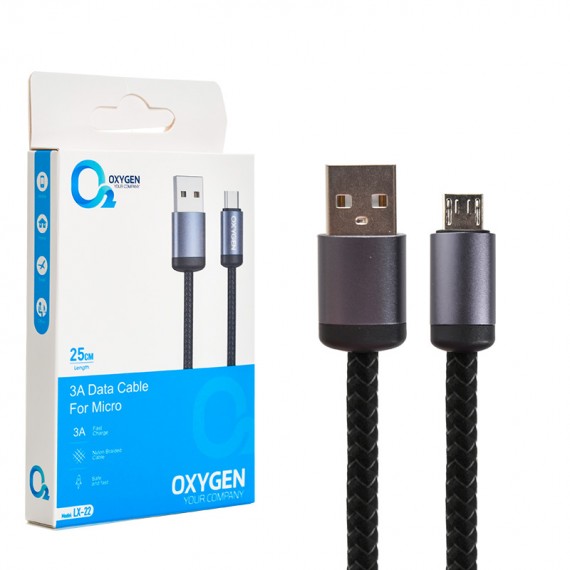 کابل اندروید (MicroUSB) پاوربانکی اکسیژن (OXYGEN) طول 25 سانتی متر مدل LX-22