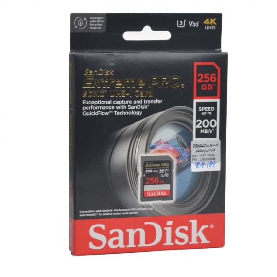 رم دوربین (SDXC) سن دیسک (SanDisk) مدل 256GB Extreme Pro 200MB/S گارانتی ایران رهجو