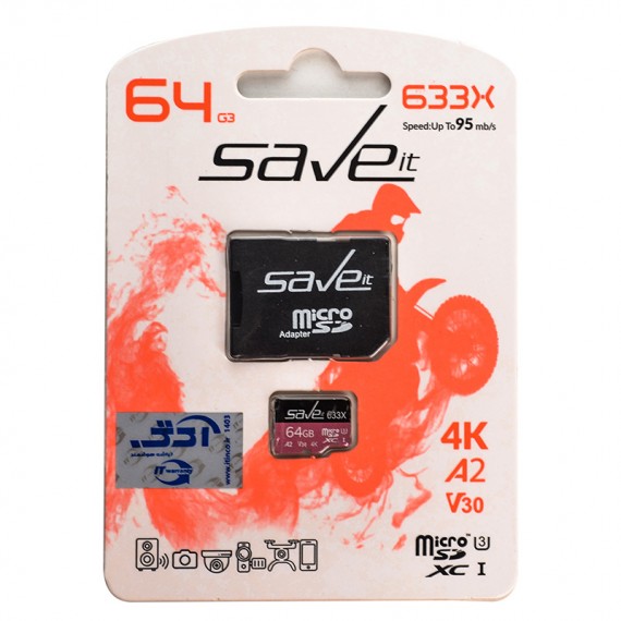 رم موبایل سیو ایت (SAVE IT) مدل 64GB MicroSD U3 V30 4K خشاب دار