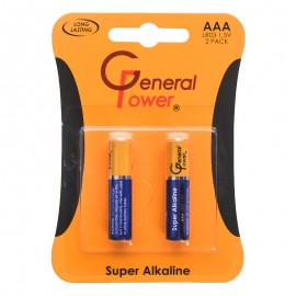 باتری نیم قلمی جنرال پاور (General Power) مدل Super Alkaline LR03 AAA (کارتی 2 تایی)