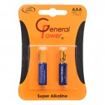 باتری نیم قلمی جنرال پاور (General Power) مدل Super Alkaline LR03 AAA (کارتی 2 تایی)