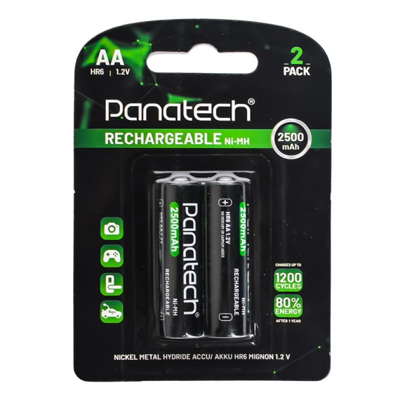 باتری قلمی شارژی پاناتک (Panatech) مدل Ni-MH Rechargeable HR6 2500mAh AA (کارتی 2 تایی)