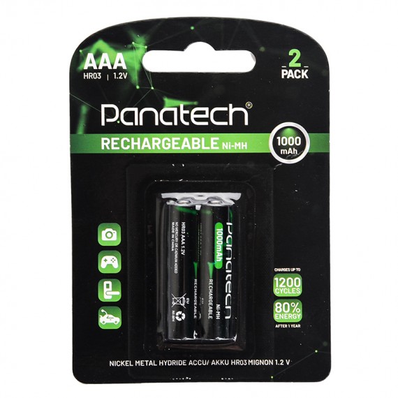 باتری نیم قلمی شارژی پاناتک (Panatech) مدل Ni-MH Rechargeable HR03 AAA (کارتی 2 تایی)