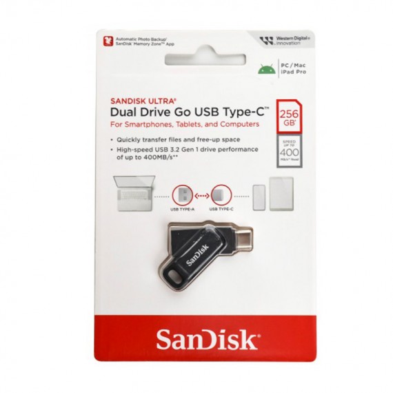 فلش سن دیسک (SanDisk) مدل 256GB Dual Drive Go USB3.2 TYPE-C گارانتی حافظه طلایی تهران