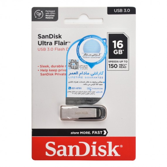 فلش سن دیسک (SanDisk) مدل 16GB Ultra Flair CZ73 USB3.0 گارانتی سازگار