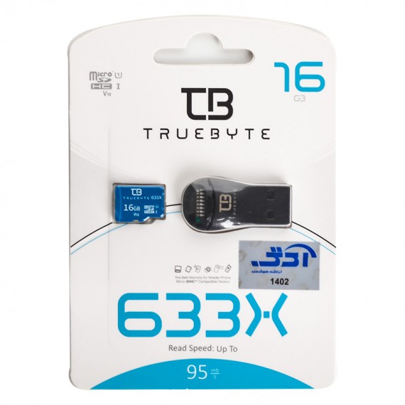 رم موبایل تروبایت (TRUE BYTE) مدل 16GB Micro SD 633X V10 + رم ریدر