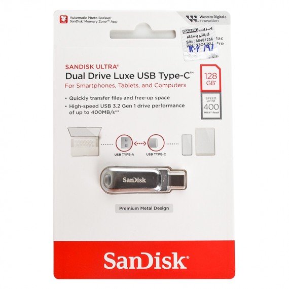 فلش سن دیسک (SanDisk) مدل 128GB Dual Drive Luxe USB3.2 Type-C گارانتی ایران رهجو