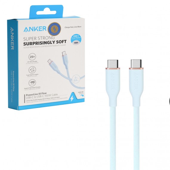 کابل تایپ سی به تایپ سی (Type-C to Type-C) انکر (Anker) طول 0.9 متر مدل A8552H31 آبی