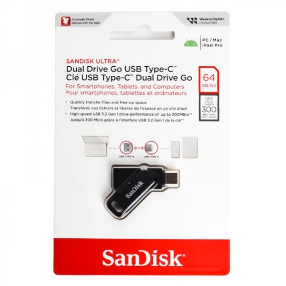 فلش سن دیسک (SanDisk) مدل 64GB Dual Drive GO USB3.1 Type-C گارانتی حافظه طلایی تهران