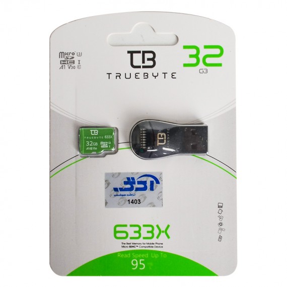 رم موبایل تروبایت (TRUE BYTE) مدل 32GB Micro SD 633X V30 95MB/S + رم ریدر